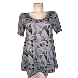 LuLaRoe Perfect T Tunic Top Womens XXS Grey Black Geometric Triangle Swing Slit